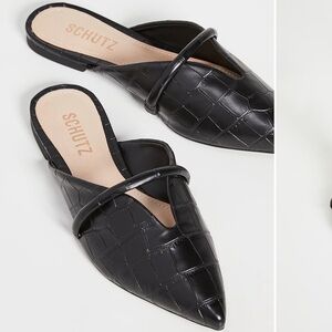 Schutz Black Croc-Embossed Women's Mules